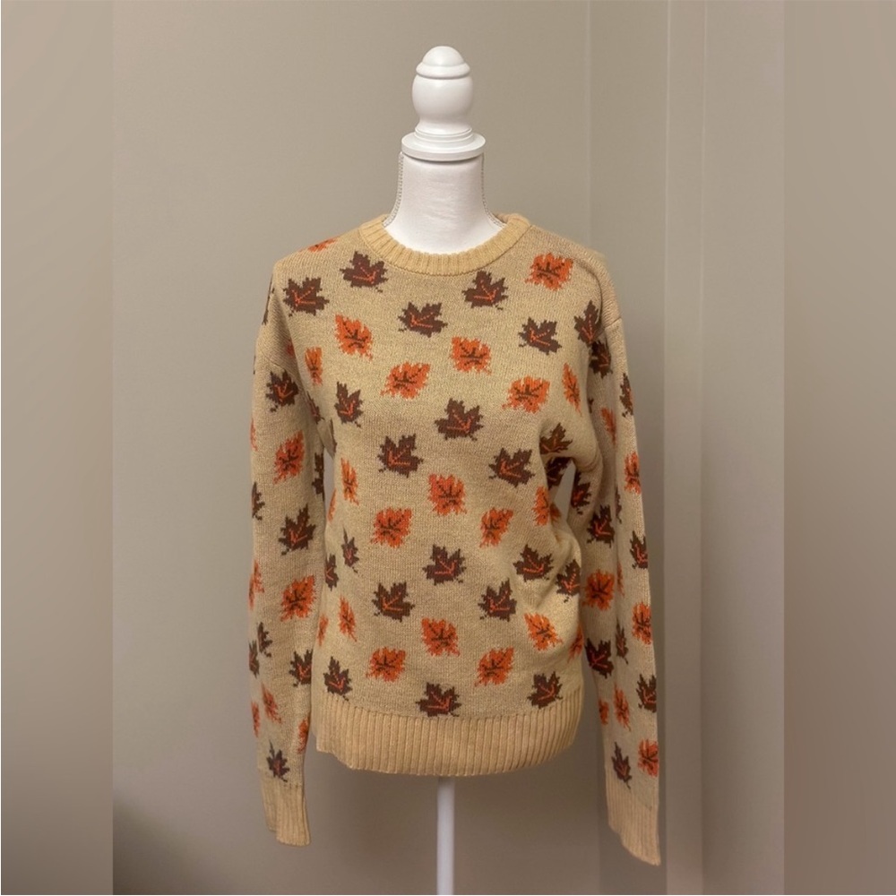 Leaf Patterned Beige Sweater Kiel James Patrick